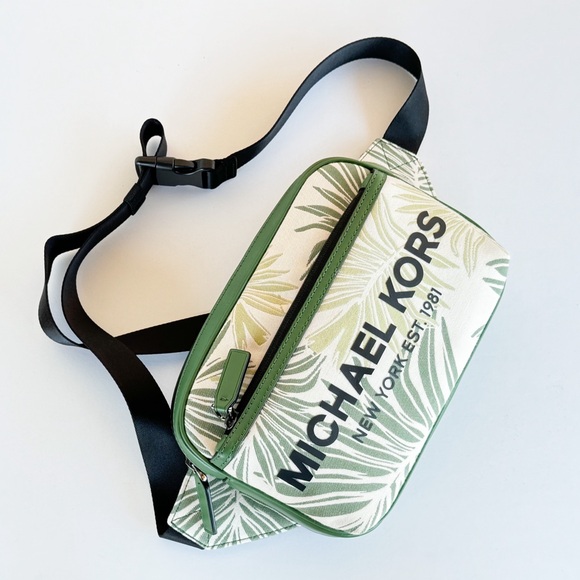 Michael Kors Slim Square Belt Bag Fanny Waist Pack Palm Fern Green - Picture 4 of 16